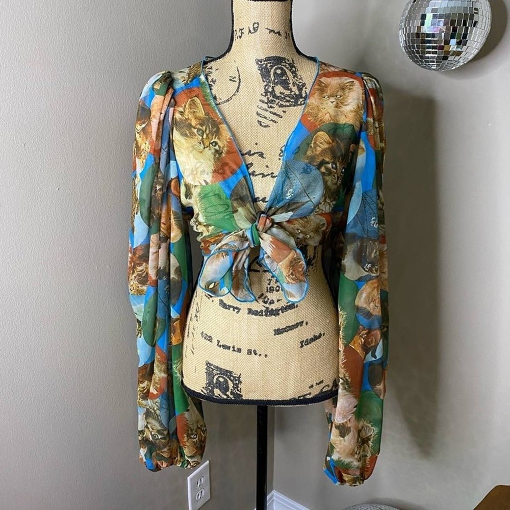 Funky Sheer Cat Print Top
